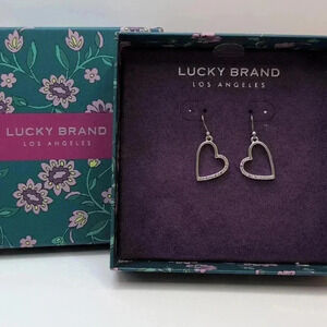 Lucky Brand Silver Pave Heart Earrings NWT